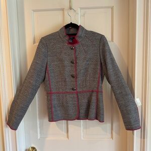 Etcetera Womens Wool Blend Gray Blazer with Hot Pink Accents Size 6
